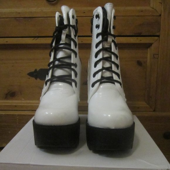 faux leather vegan lace up platform boots hiking - Picture 3 of 5